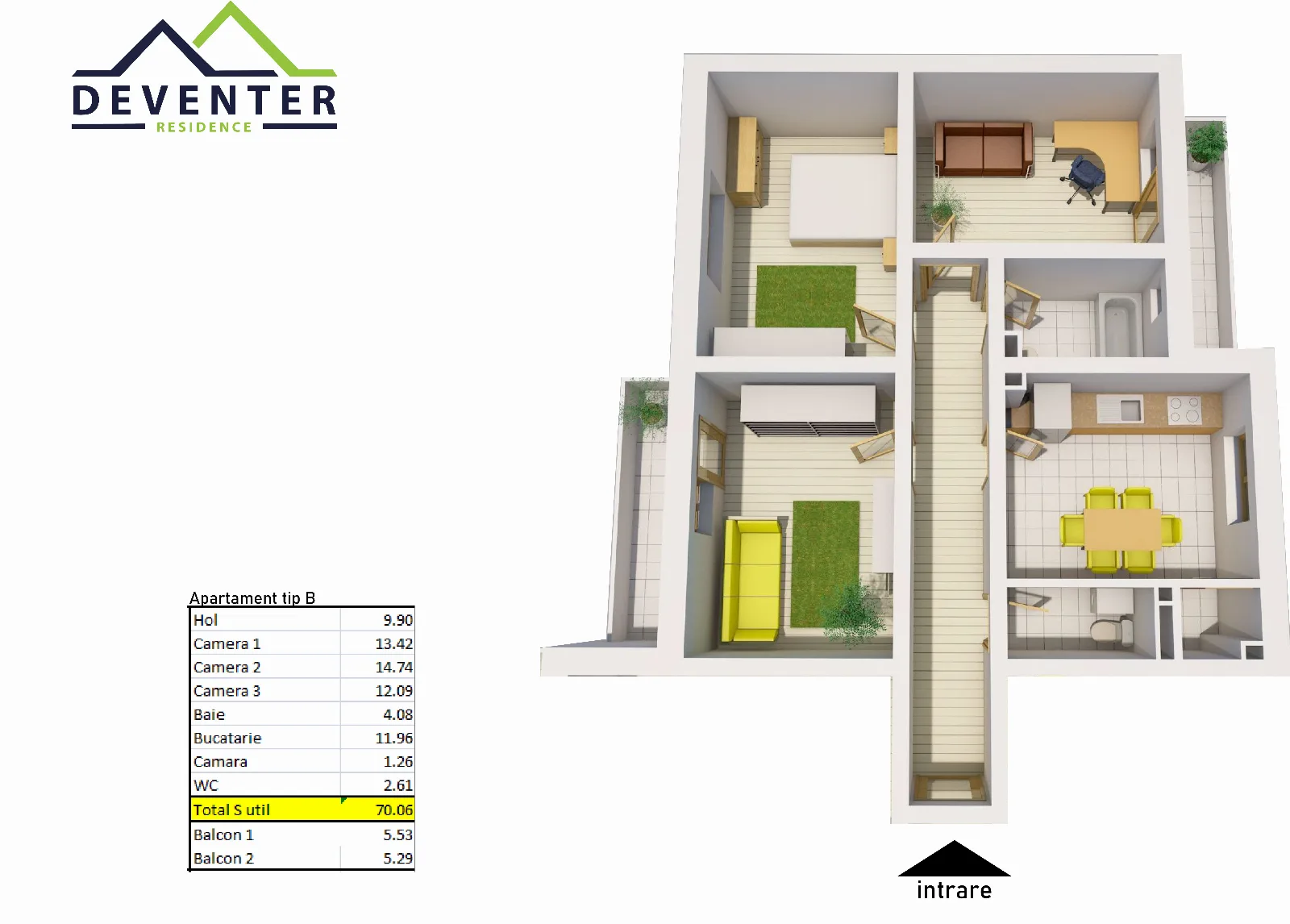 Apartament 3 camere — Deventer Residence VRT, Sibiu, Sibiu